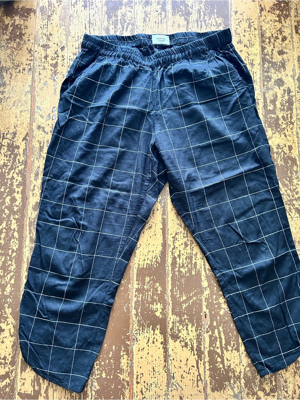 Marine Layer Black Windowpane Elastic Waist Pants